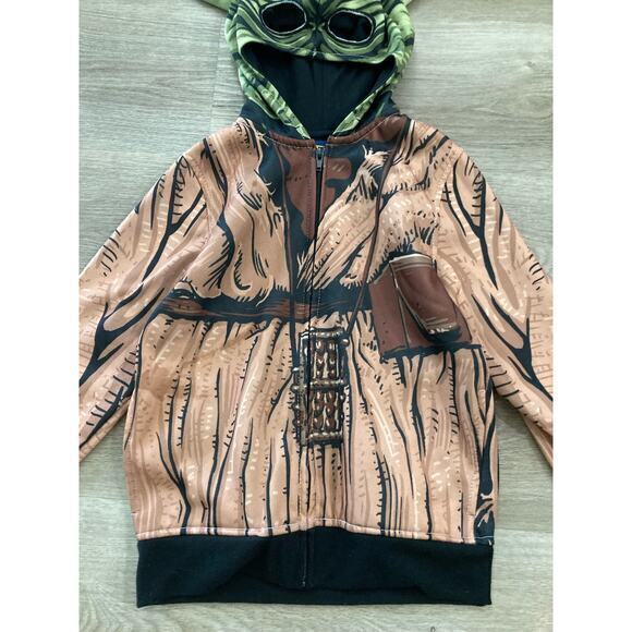 Star Wars Yoda Kids Full Zip Hoodie with Mask Hood Ears XS Brown - Picture 8 of 9